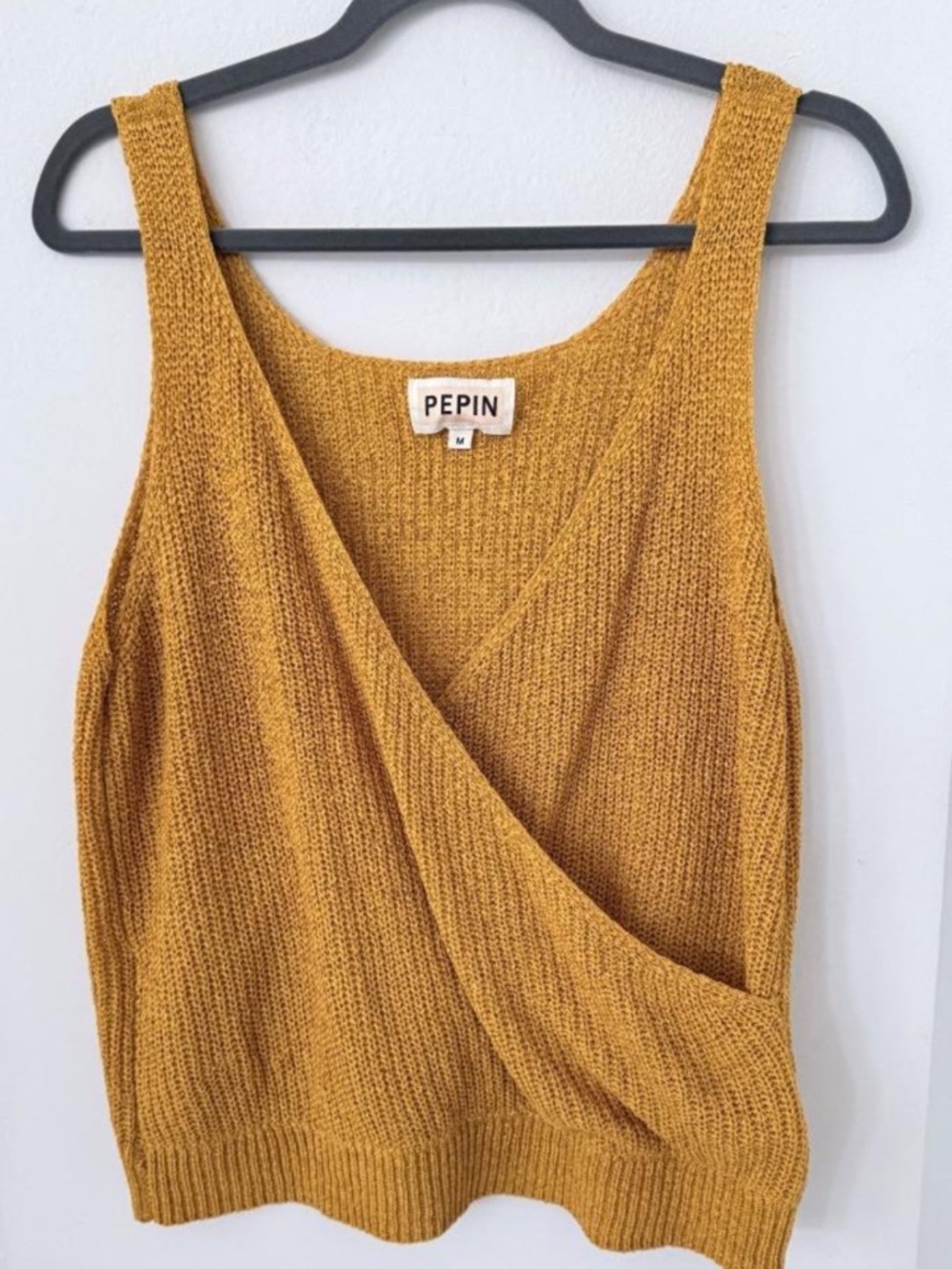 Pepin Mustard Yellow Chunky Open-Knit Sweater Tank Top | Size M | Scoop Neck